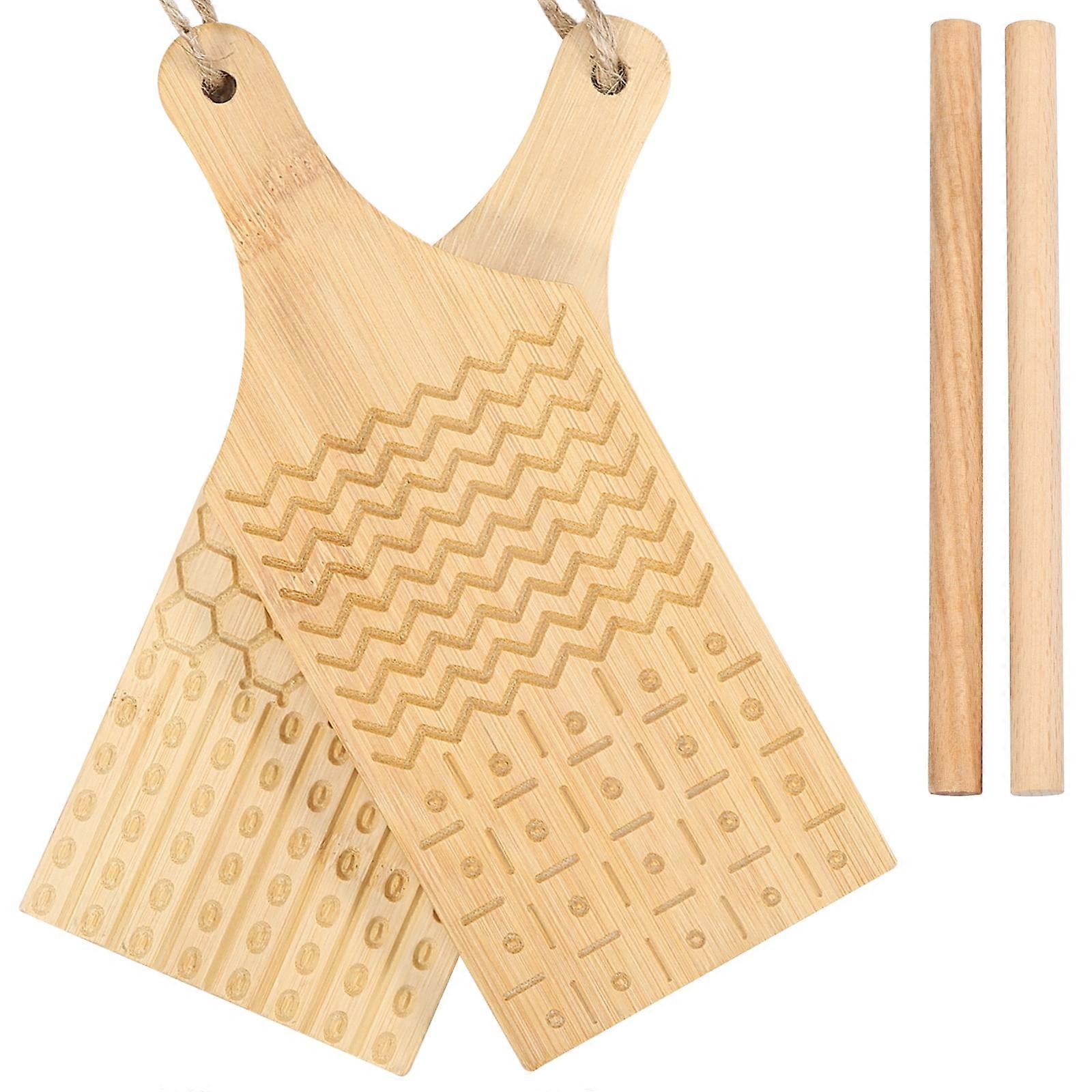 Grusce 2 Pcs Wood Gnocchi Board, Reusable Pasta Maker with Different Engraving Patterns, Compatible with Cavatelli, Easy to Store, Safe for Kitchen