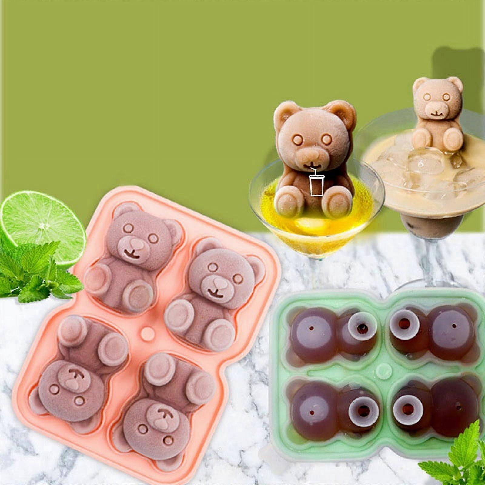 Teddy Bear Shaped Ice Cube Mold for Whiskey Big Ice Tray with Lid