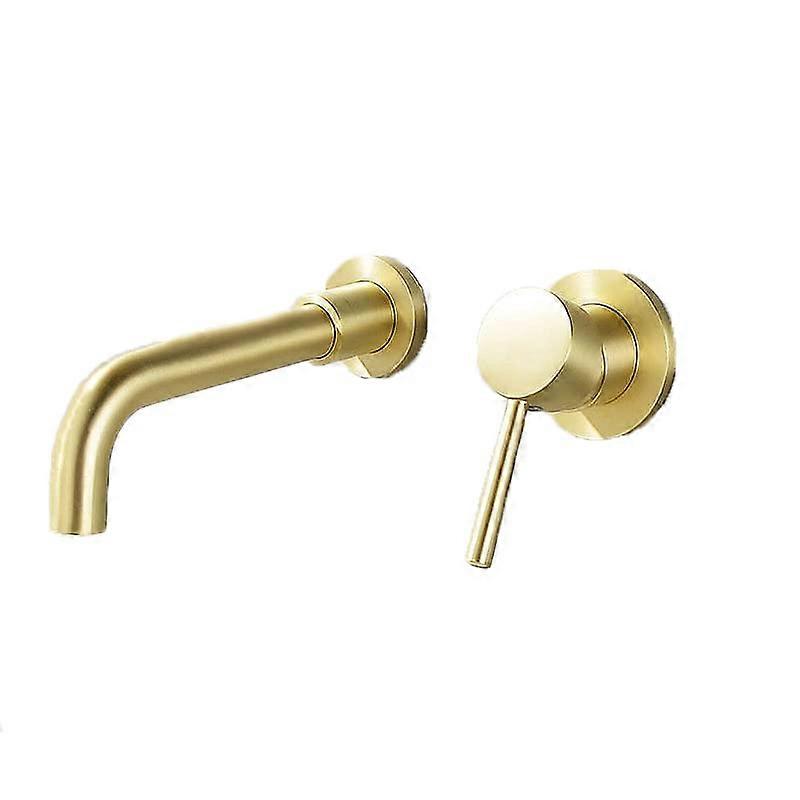 Wall Mounted Basin Faucet 360 Degrees Rotating Spout Single Handle Brushed Gold Commemoration Day Wall Mounted Bathroom Sink