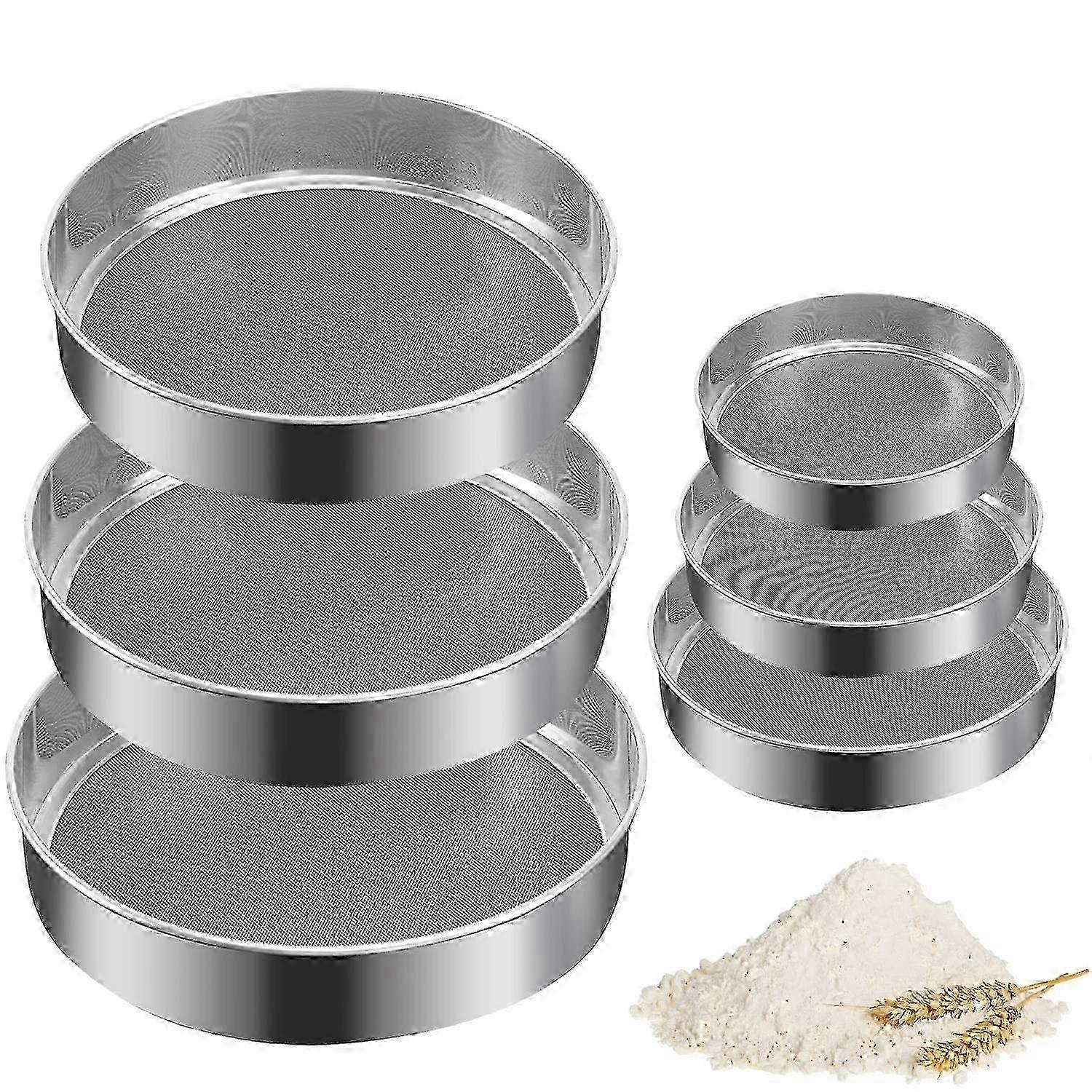 6 Pcs Stainless Steel Round Flour Sifter Rustproof Fine Mesh 40 Mesh for Baking Cakes Bread