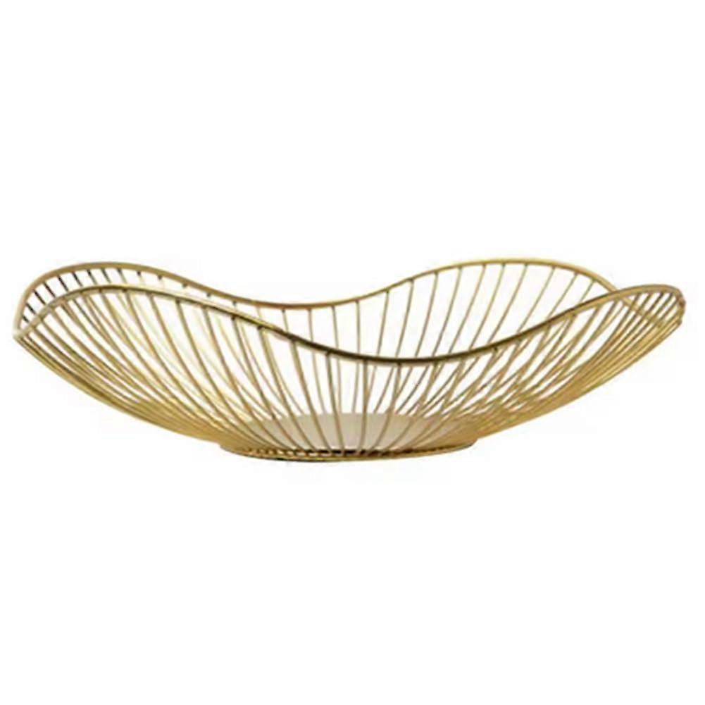 Iron Fruit Container Home Display Basket Tabletop Snacks Storage Bread Tray Gold Color