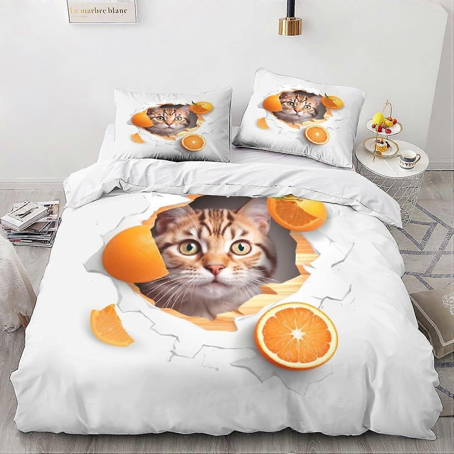 LikeEj القط الفراش مجموعة لحاف غطاء لحاف 3D نمط اللحاف غطاء فائقة النعومة لطيف كيتي موضوع لحاف غطاء للمراهقين الملك