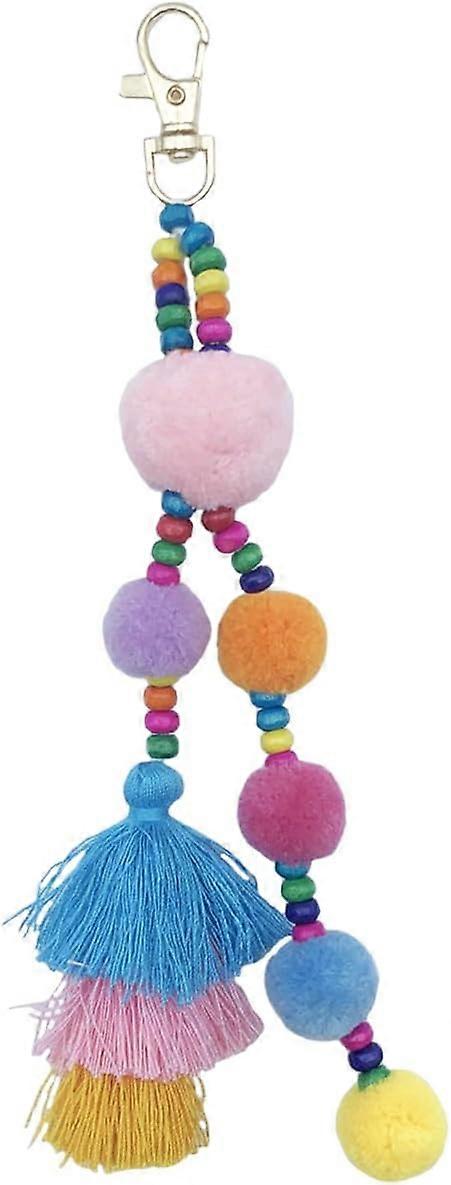 Boho  Tassel Keychain Colorful Ball Key Chain Pendant Car Bag Charm