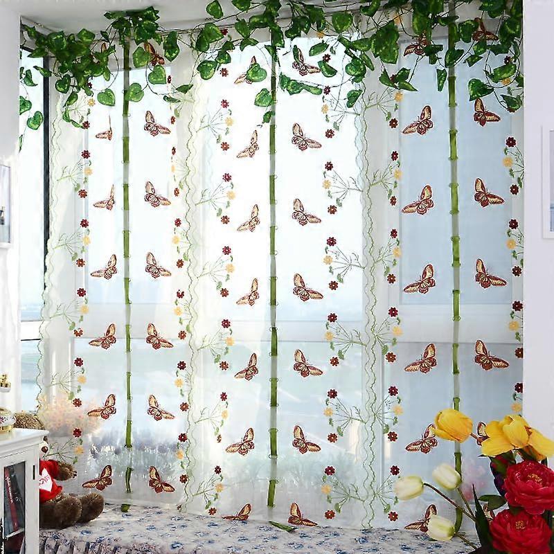 Sheer Curtains with Adjustable Roman Style, Elegant Embroidered Floral Design, W31 x H91 Inch Single Panel