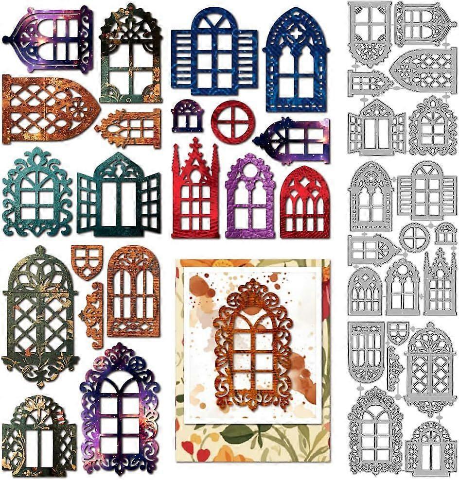 Window Frame Metal Cutting Dies Vintage Gothic Window Die Cuts Victorian Style Sill Embossing Template Carbon Steel Stencils for Card Making Scrapbook