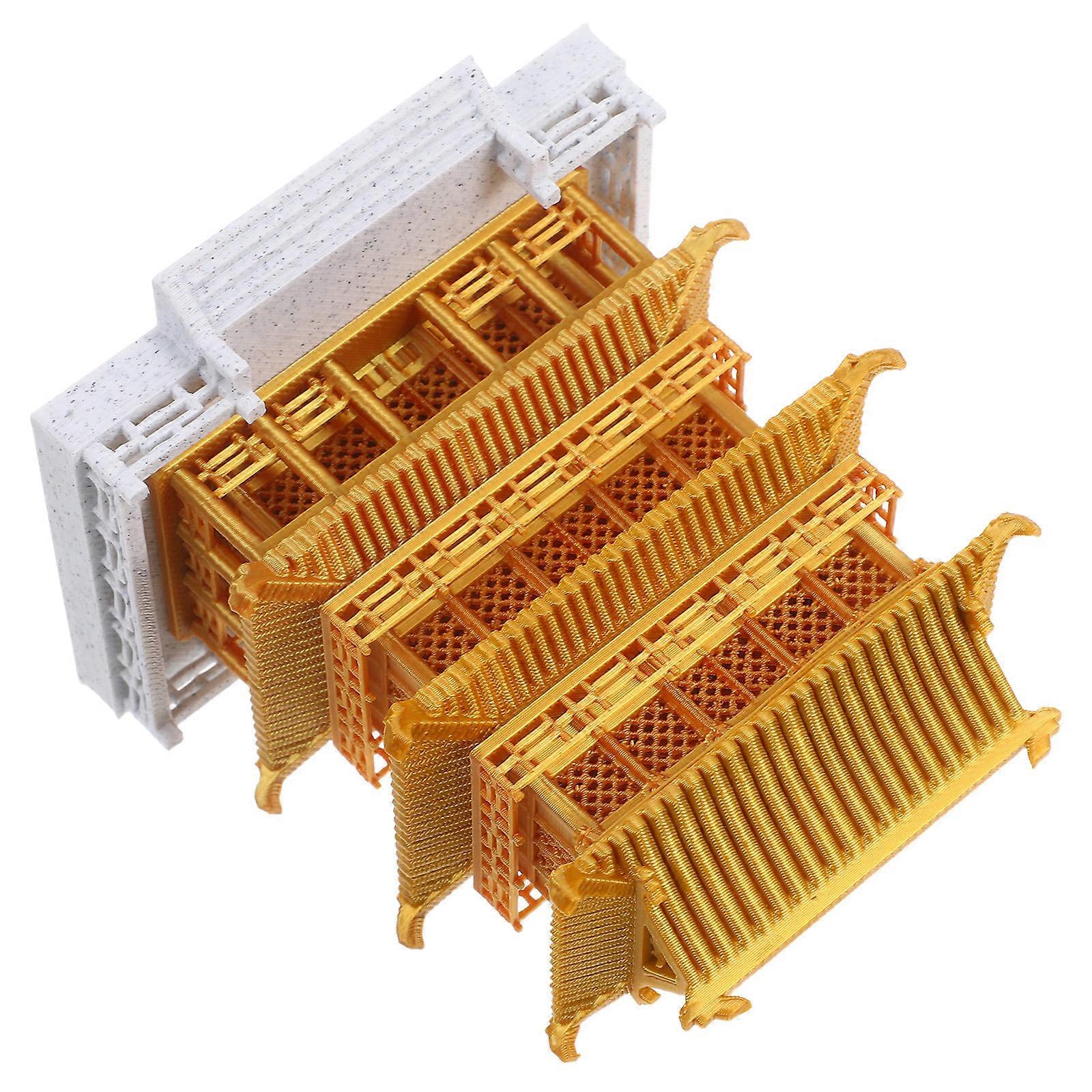 Golden Miniature Chinese Pavilion Ancient Building Decor Featuring