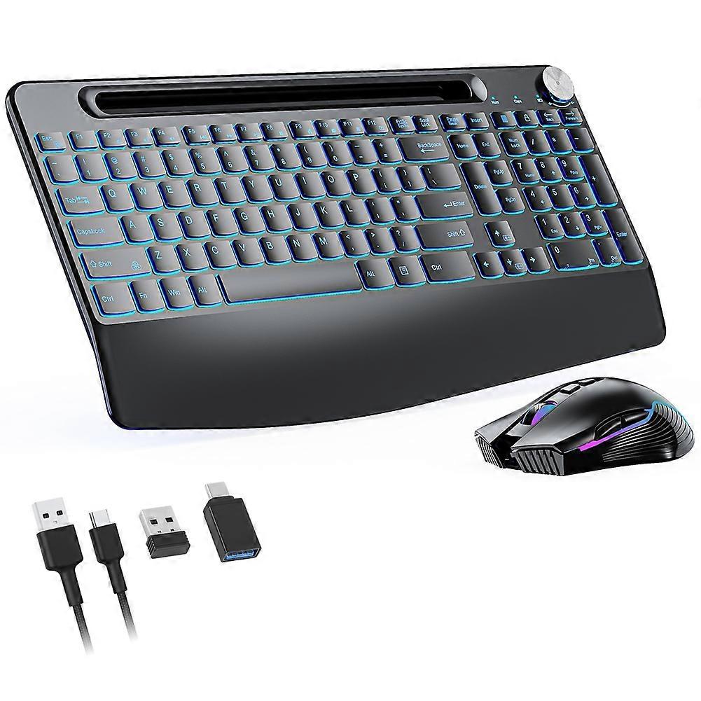Ergonomic 2.4G Wireless Rechargeable Keyboard Mouse Set for Laptop RGB Color Backlit with Mouse Jiggler