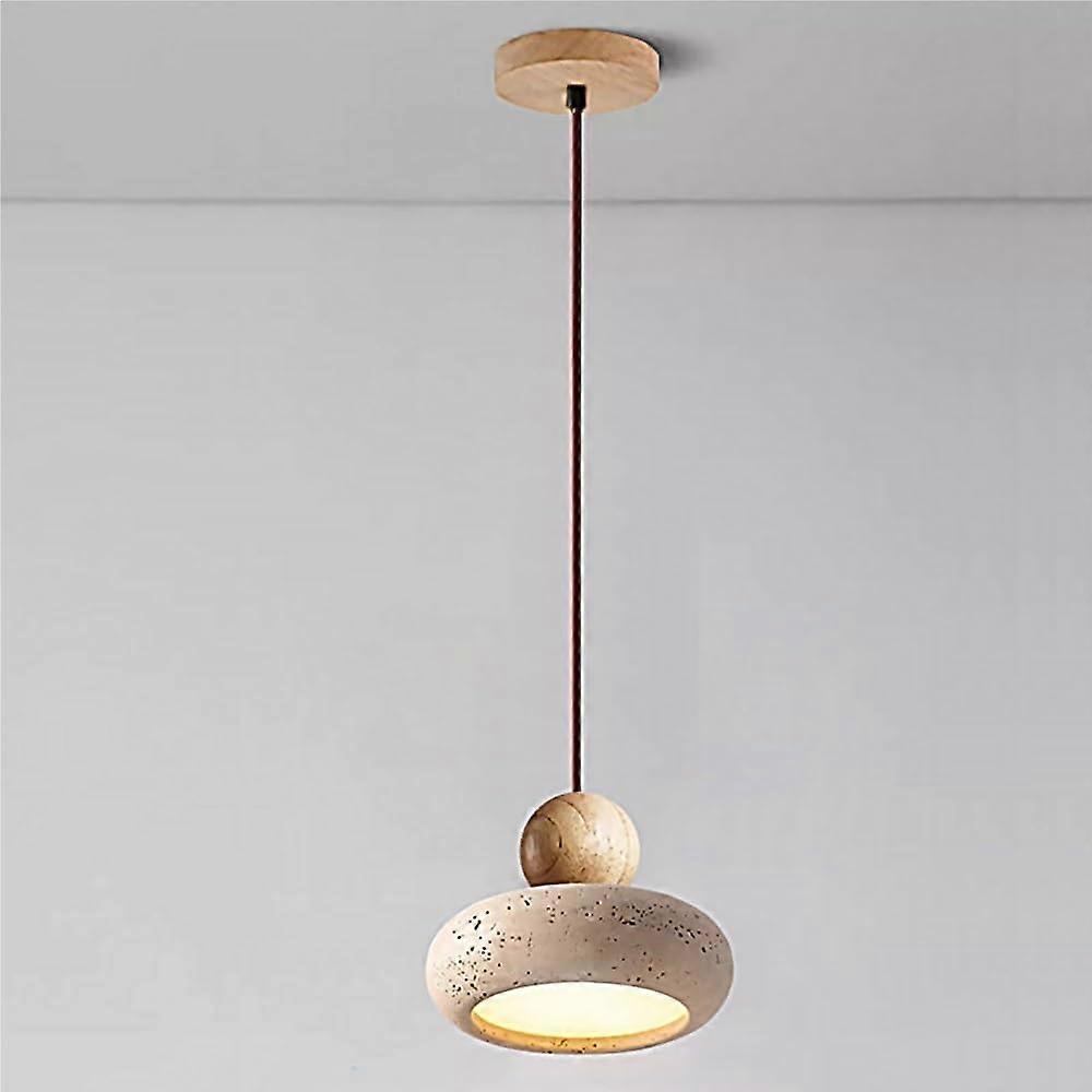 Yellow Travertine Pendant Light with Dimmable LED, Adjustable Height Rustic Marble for Kitchen Island Dining Room