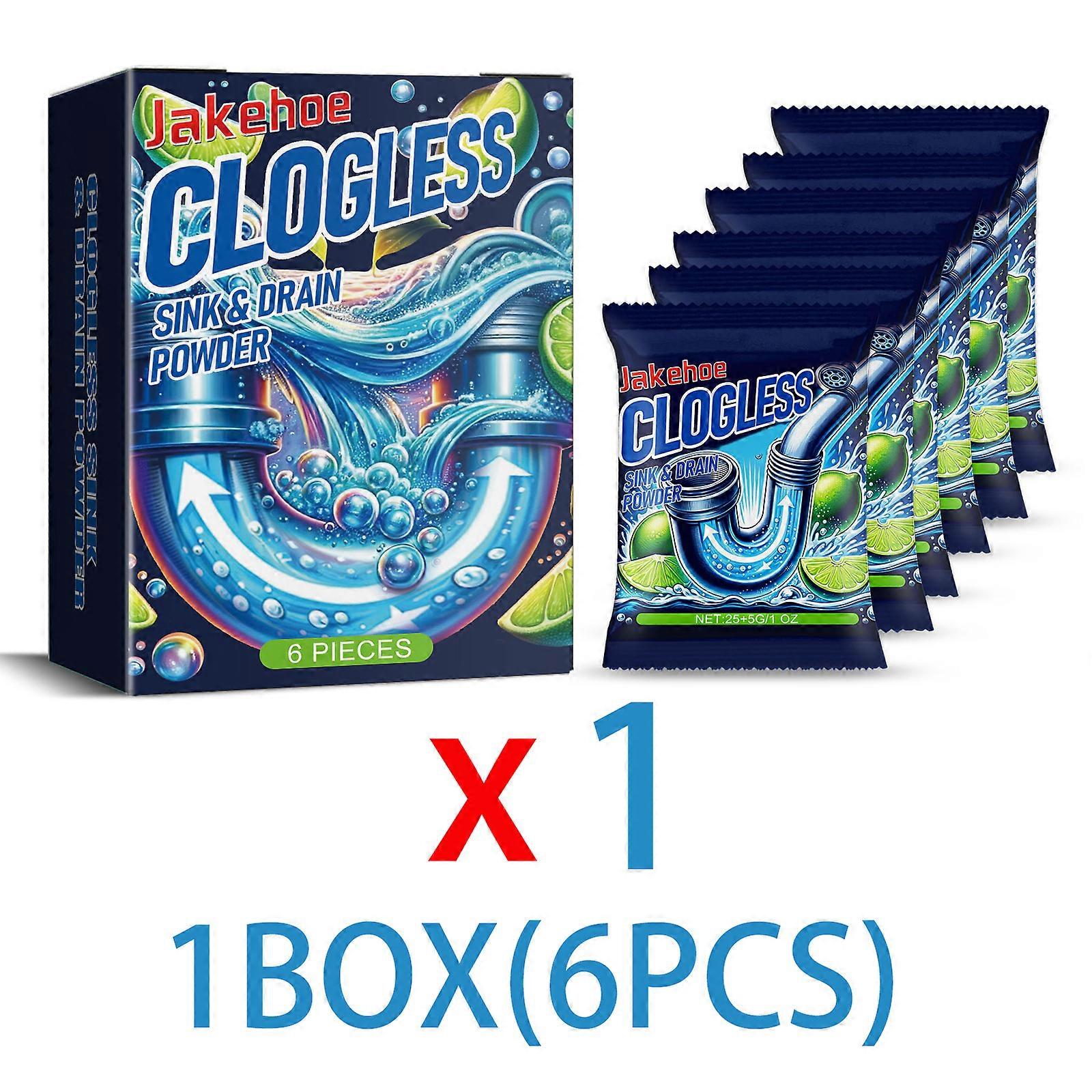 6PCS/BOX Drain Unclog Powder Clog Remover for Kitchen Sink Toilet Pipe Descaling Odor Eliminator with Lemon Extract Fast Acting