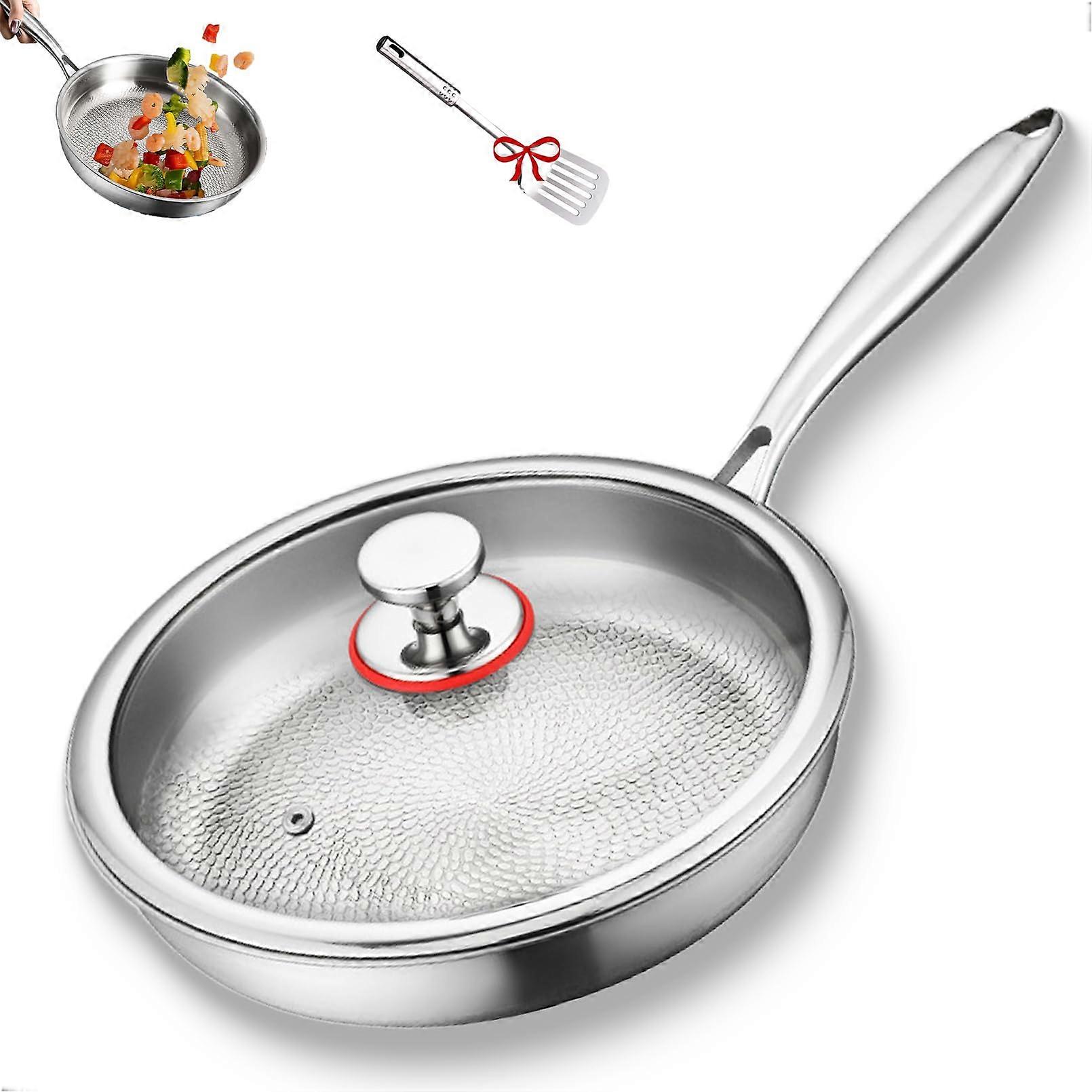 Titanium Hammered Pan with Lid, Natural Nonstick Surface, Induction Compatible Cookware 24cm