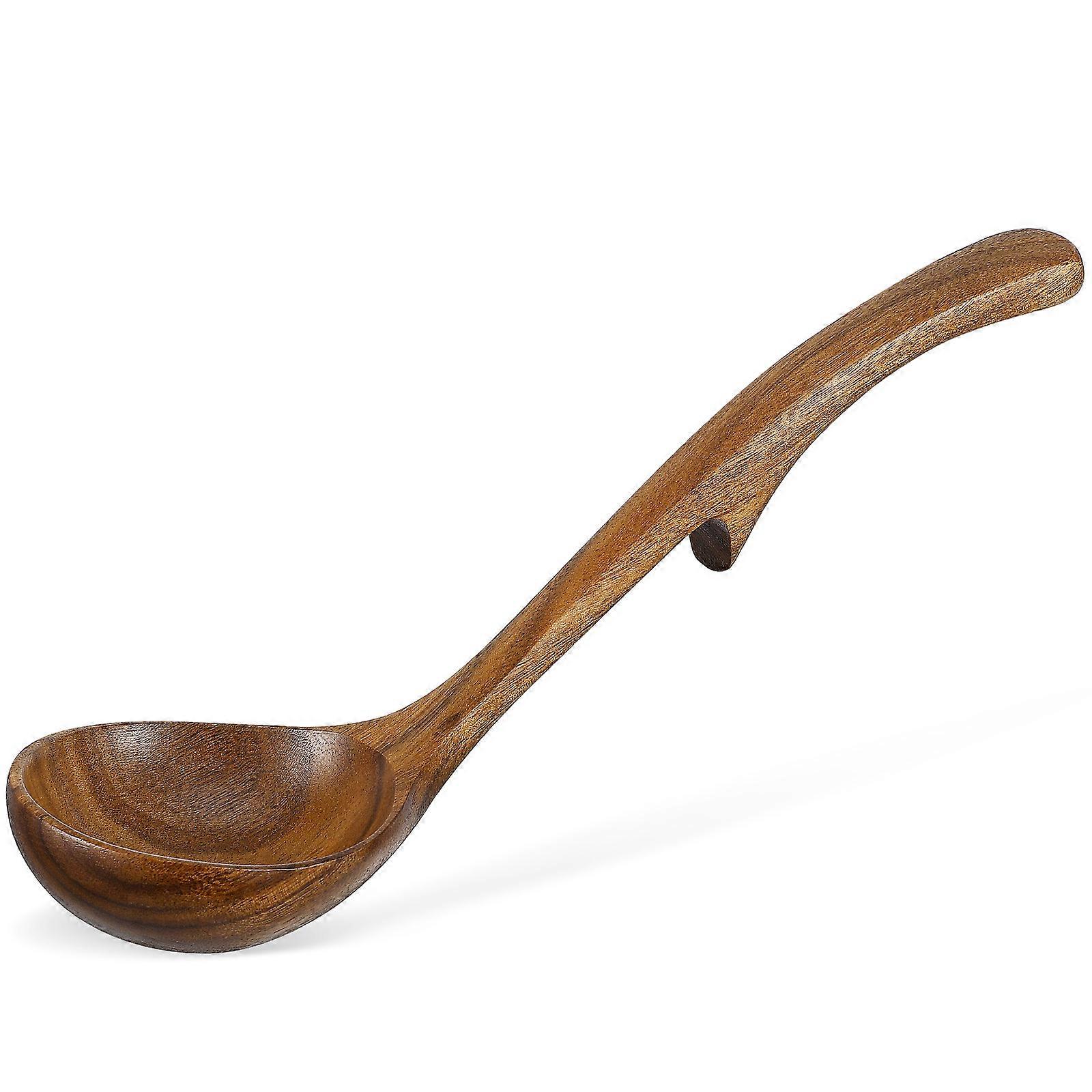Long Handle Wooden Ladle for Serving Kitchen Spoon with Hook Feature