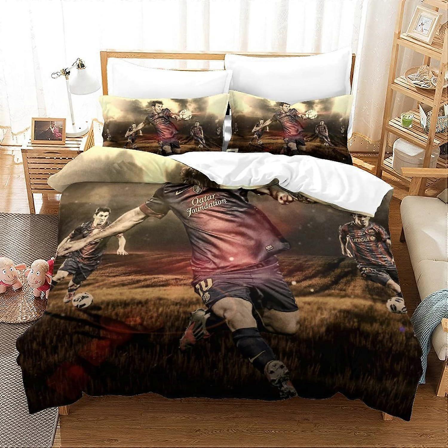 Messi Bedding 3 Piece Set Capa de edredom 3D com fronhas Roupa de cama com fechamento com zíper Hipoalergênico macio de microfibra Capa King
