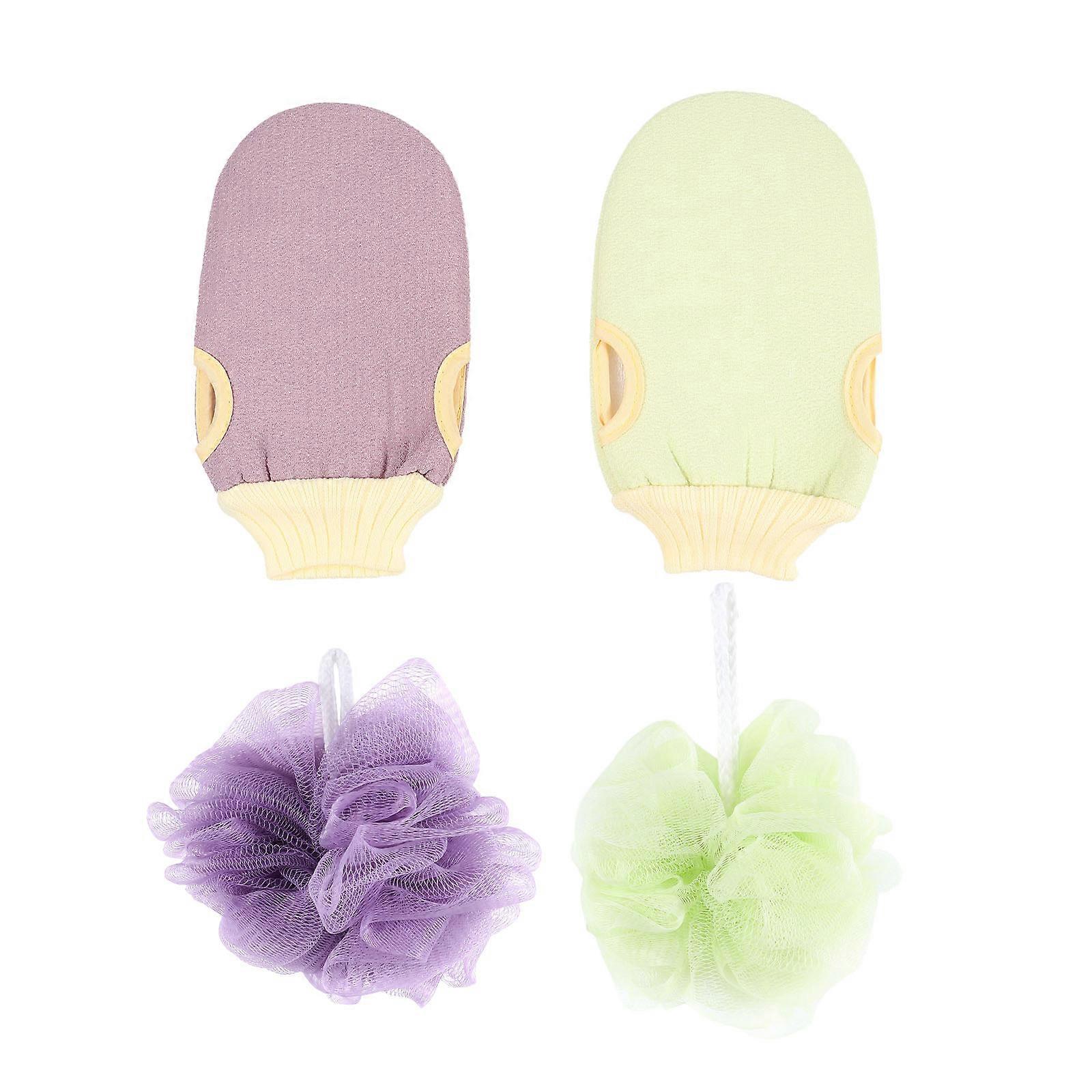 Bath Gloves for Shower Use 4Pcs Exfoliating Loofah Sponge Scrubber