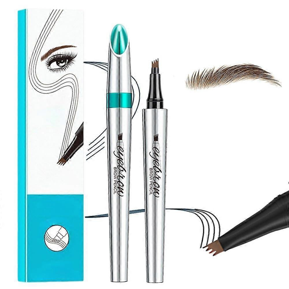 Microblading Eyebrow Pencil Light Brown, 4 Fork Tip Waterproof Brow Pen for Natural 3D Shaping