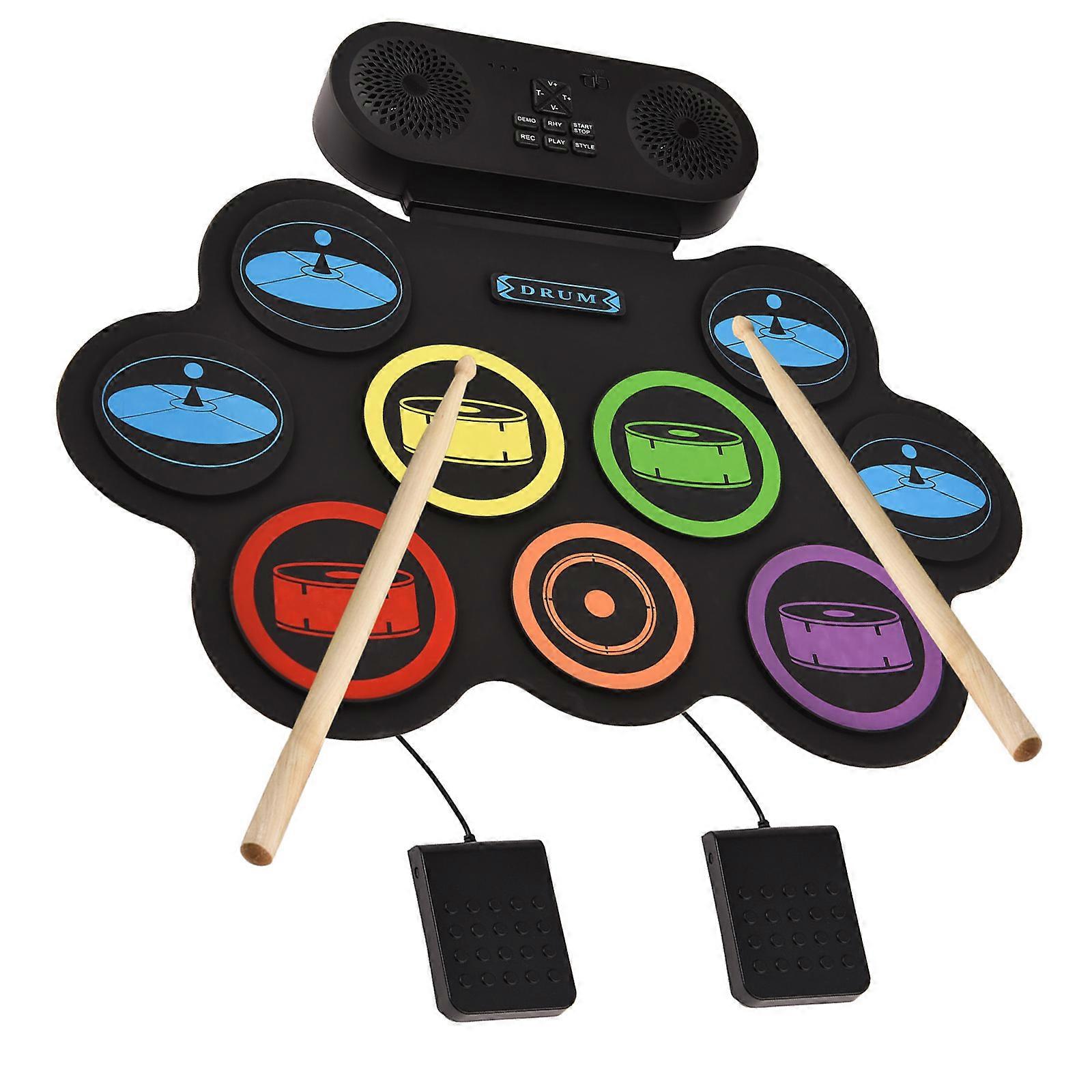 Foldable Electronic Drum USB Powered Silicone Texture for Carrying Anywhere Includes Sound Output and Multiple Effects Multicolor