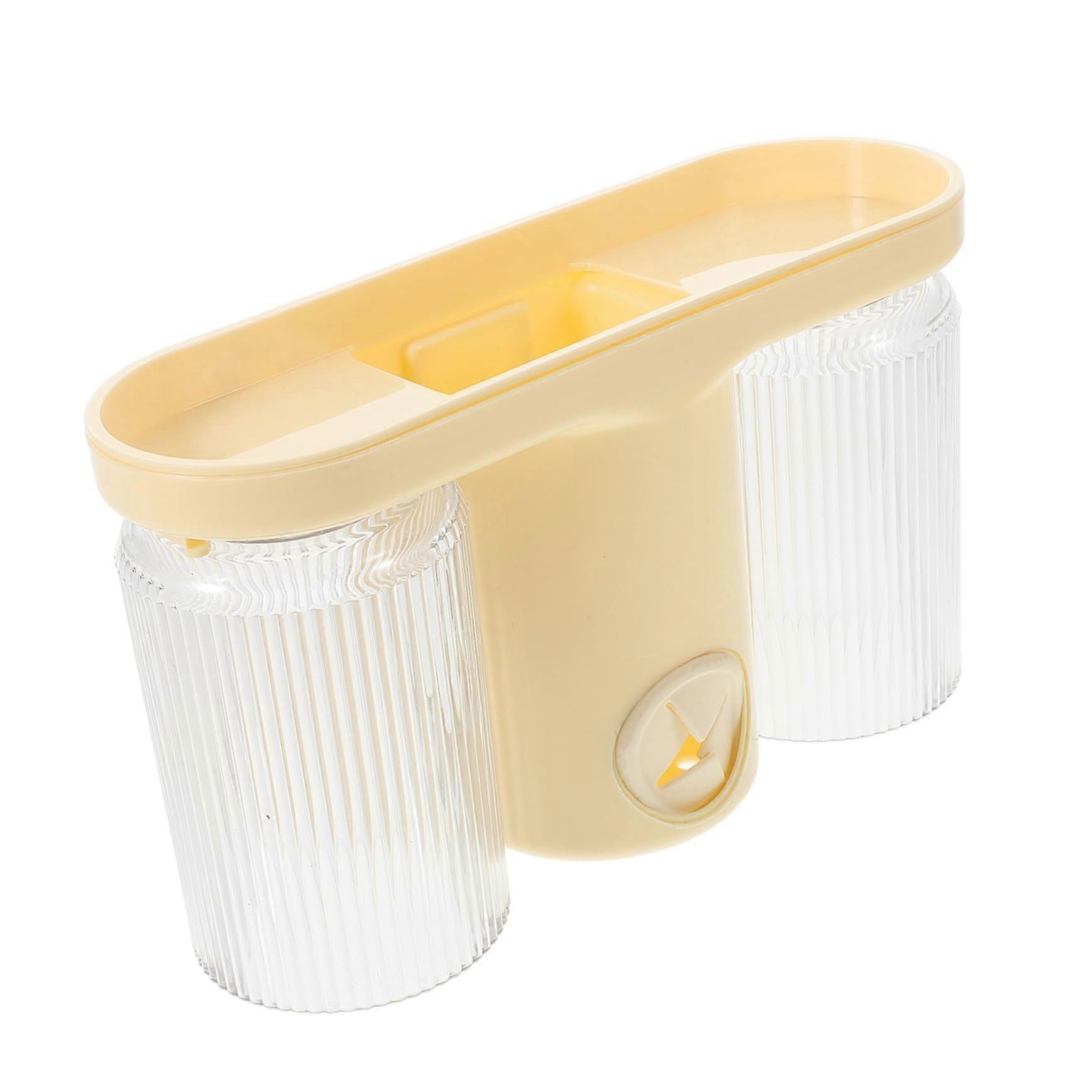 Wall Mounted Toothbrush Holder with Toothpaste Dispenser, Dual Cups, No Drill Bathroom Organizer