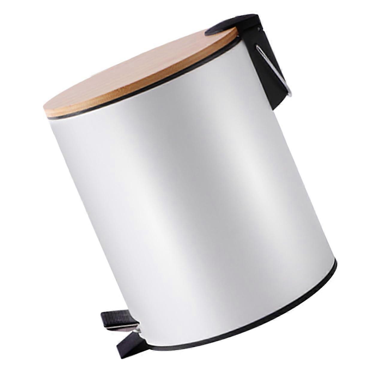 Small 5L Step On Trash Can with Noise Reduction Bamboo Lid for Bathroom or Kitchen