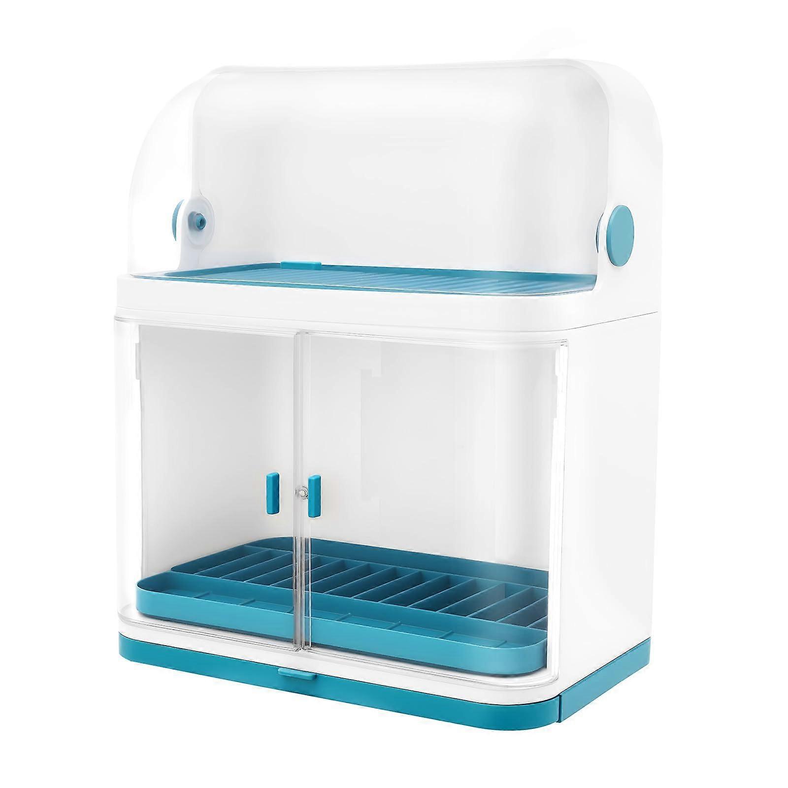 2 Tier Dish Drying Rack with Clear Cover, Large Capacity Kitchen Drainer with Drip Tray