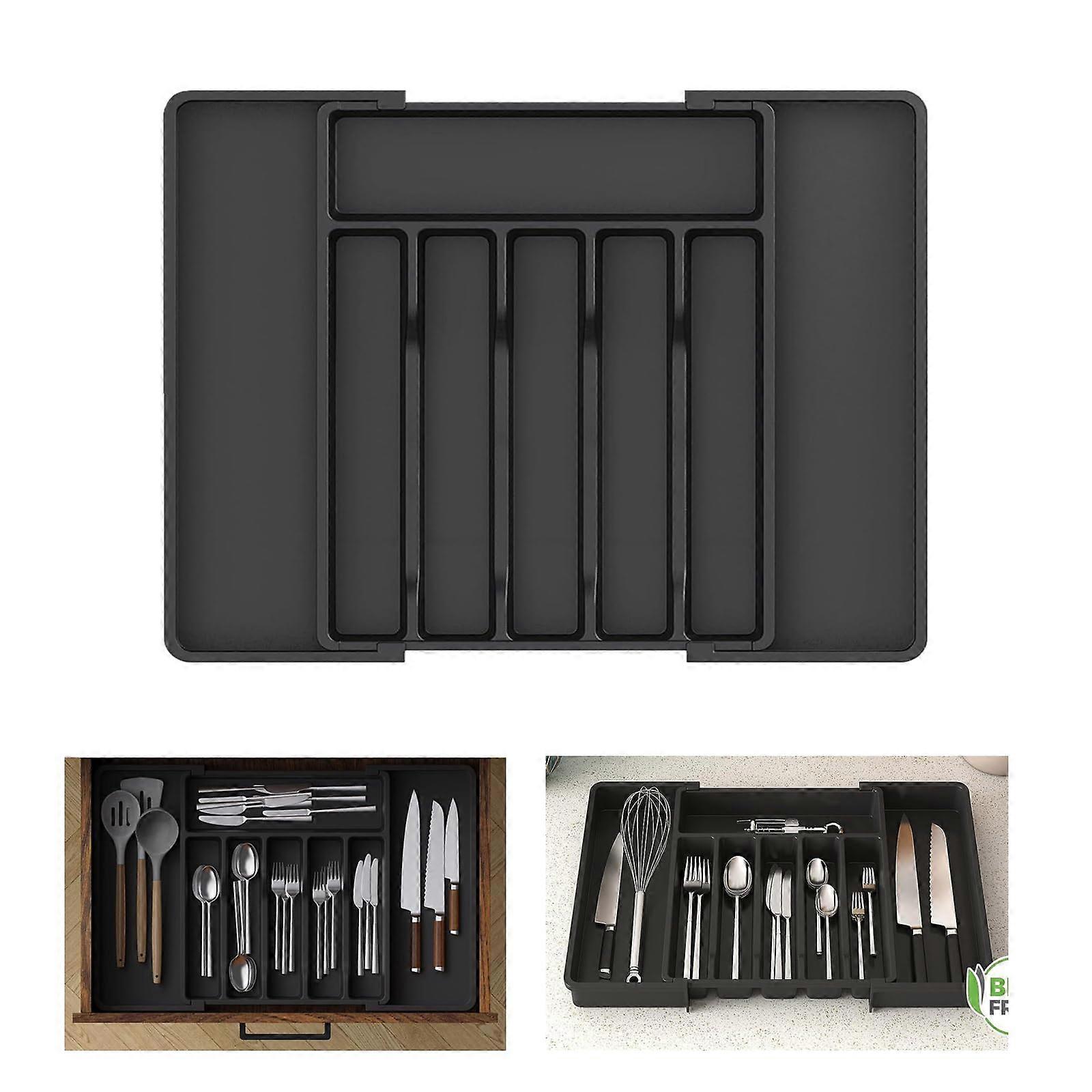 Large Expandable Silverware Drawer Organizer BPA Adjustable Kitchen Utensil Tray for Cutlery