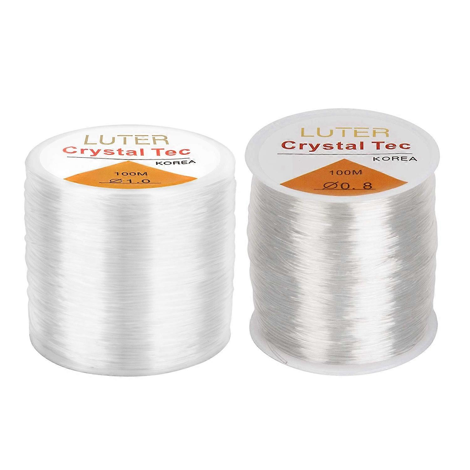 2 Pcs Clear Bead Cord Crystal Elastic Stretchy Bracelet String for Beading Thread-1.0Mm & 0.8Mm