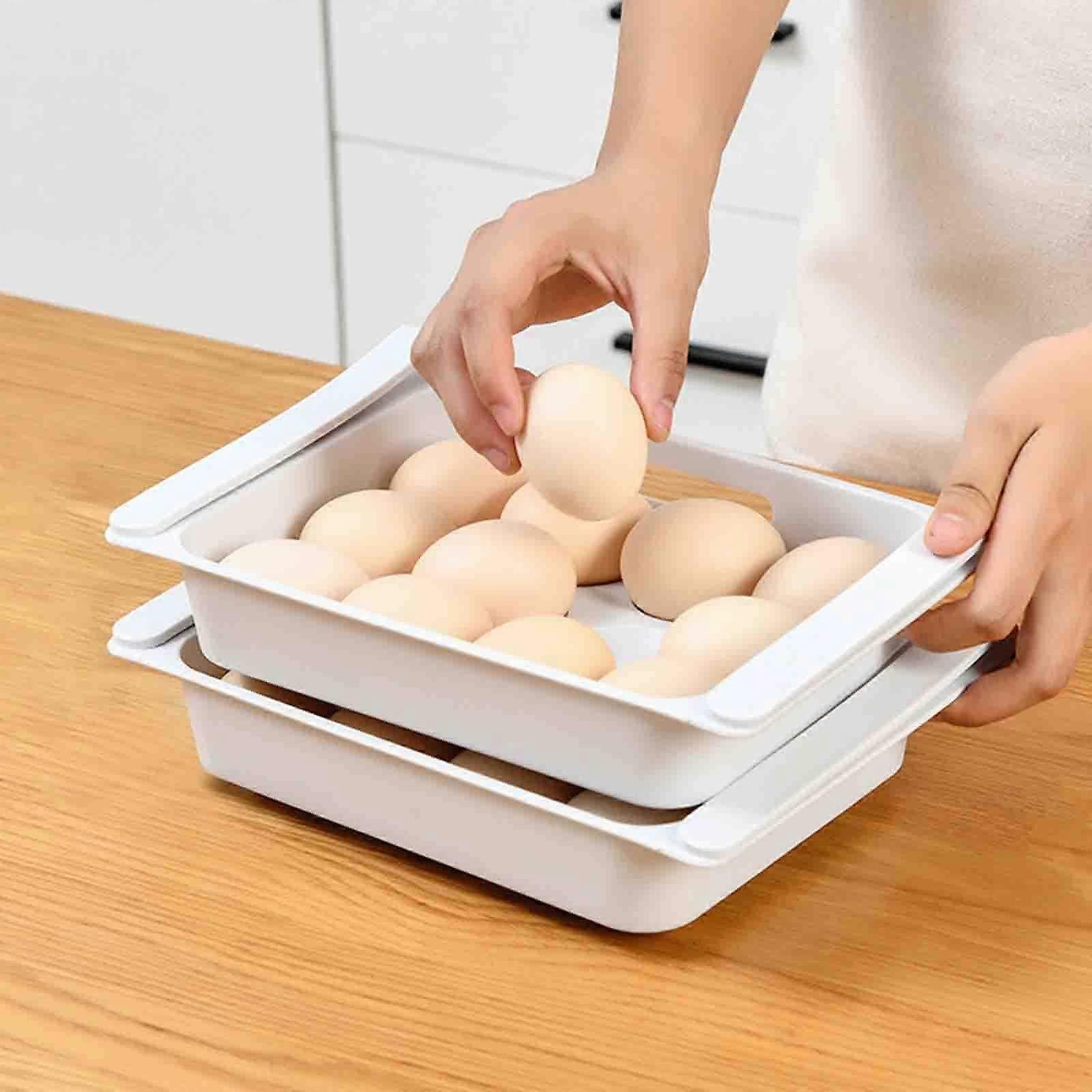 2Pack Refrigerator Egg Organizer with Undershelf PullOut Design, Holds 24 Eggs, SpaceSaving Storage