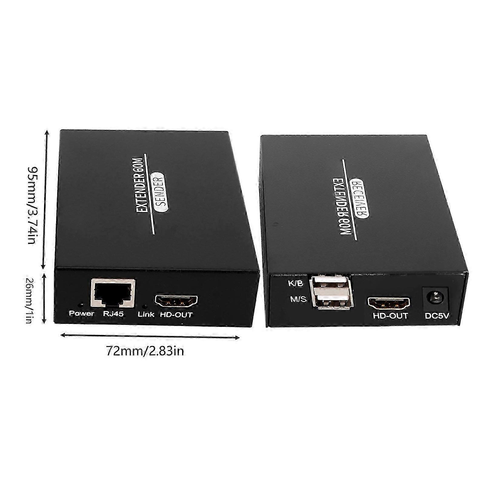 HD Multimedia Interface KVM Extender 197ft 1920x1080P 60Hz Remote Operation POC Function HD KVM Extender 100?240V EU Plug