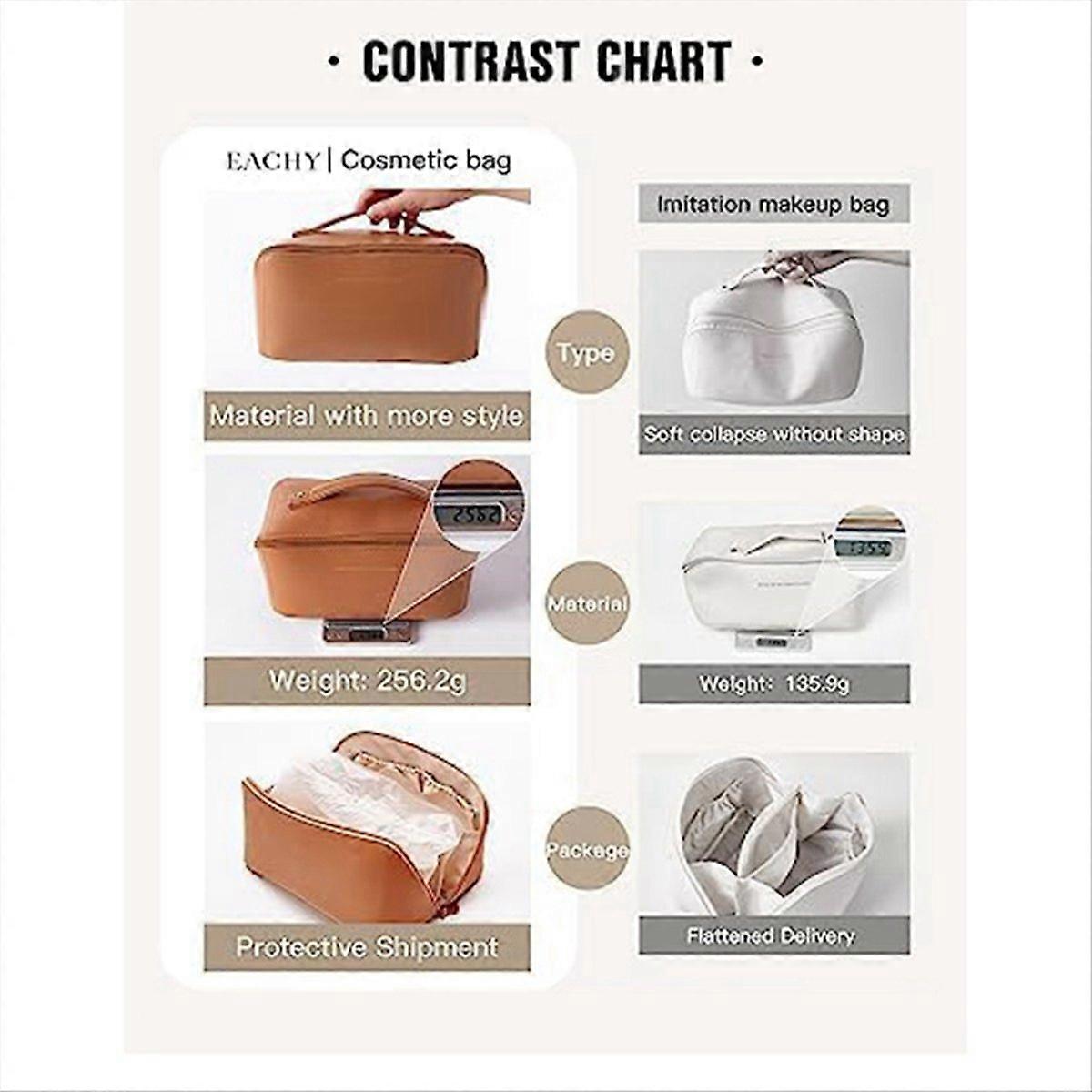 Makeup Bag,Waterproof Portable Pouch Open Flat Toiletry Bag(Brown)