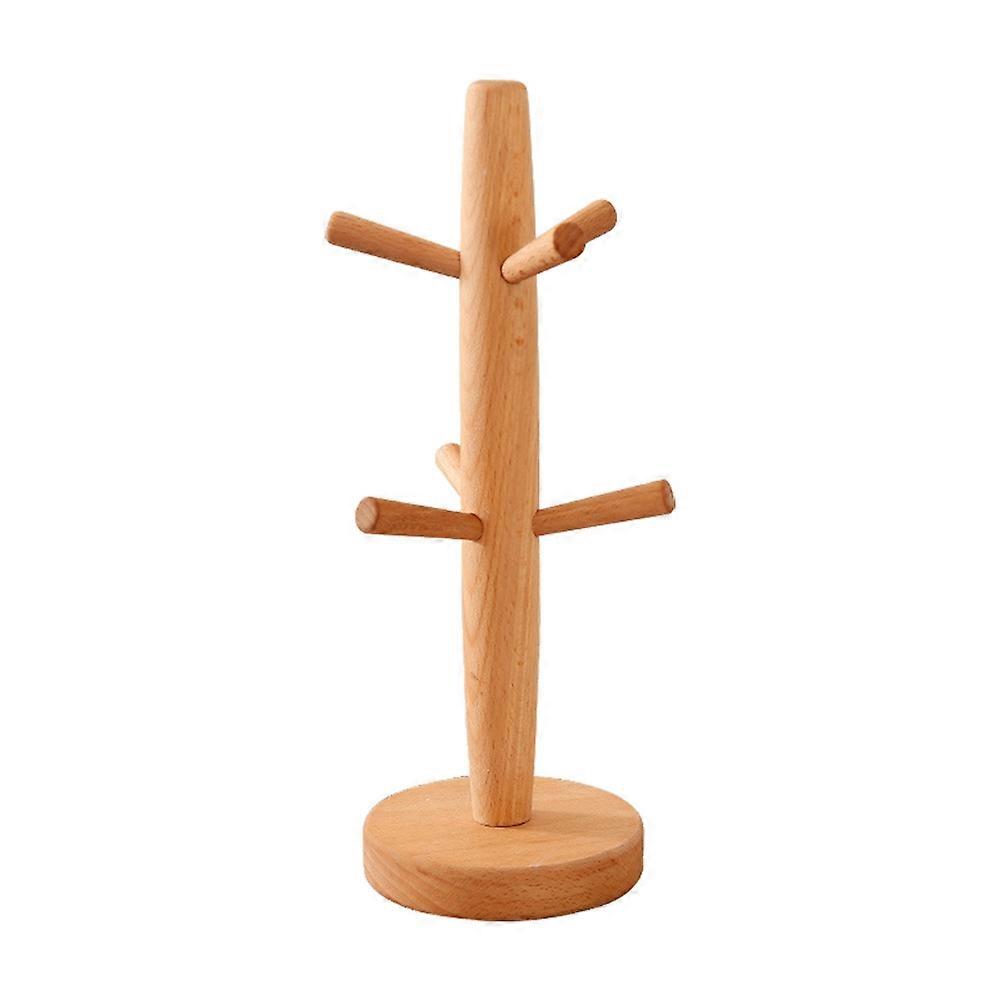 Solid Beech Coffee Tea Cup Organizer for Hanging Cups 6 Hook Holder