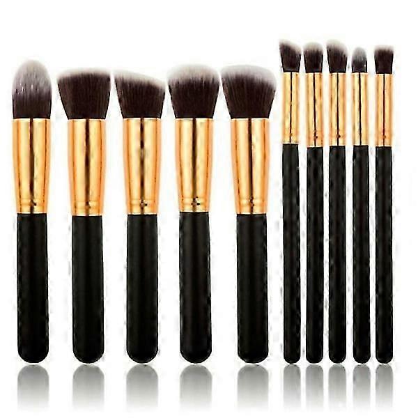 Pro Makeup Brushes Set - Black/Gold, 10 Pieces