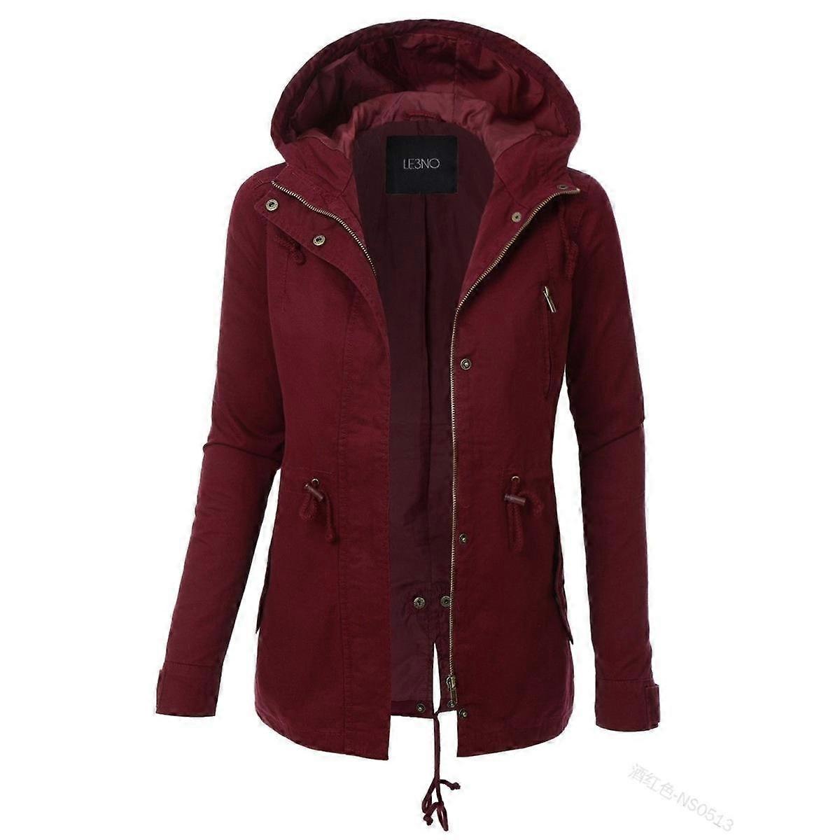 Women's Solid Color Long Sleeve Drawstring Midi Hooded Jacket