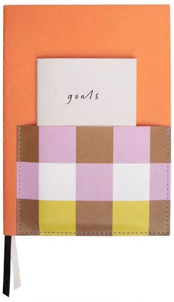 Caroline Gardner Multi Check Front Pocket Journal Set - Orange