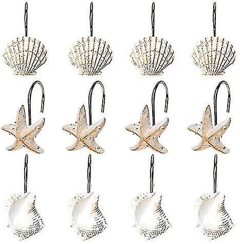 12 Pcs Decorative Seashell Shower Curtain Hooks Bathroom Beach Shell