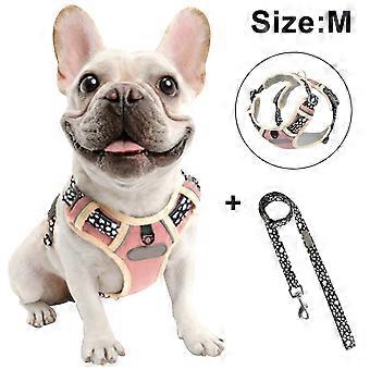 Dog Chest Harness Traction Rope, Breathable Pet Vest-Pink chest strap size M + black drawstring size M