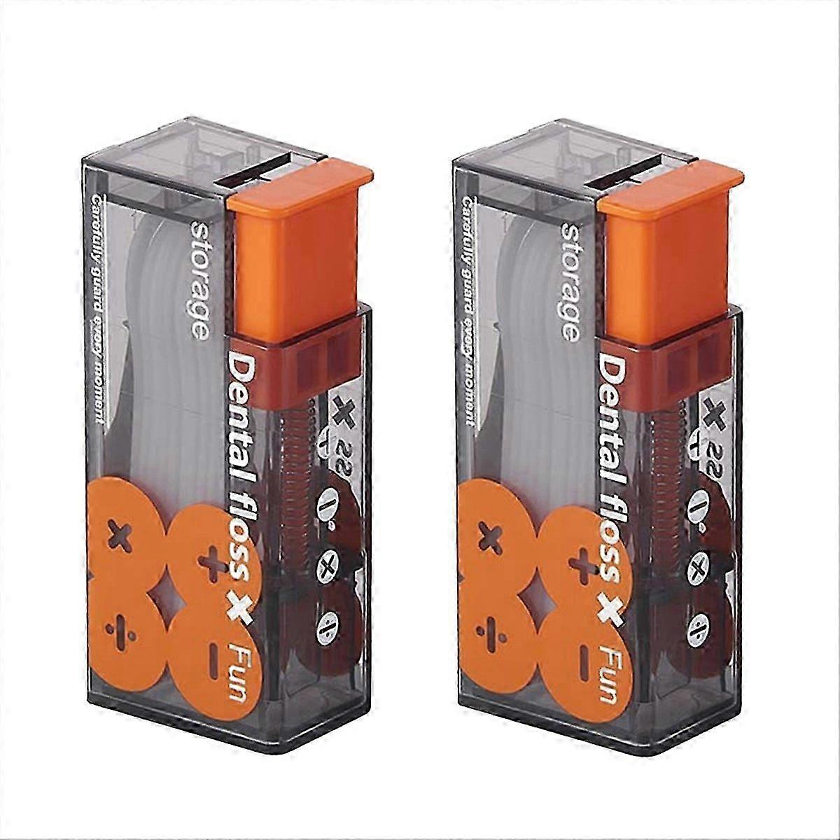 2Pcs Automatic Portable Floss Pick Boxes, Storage 10 Floss Picks , Refillable Dental Floss Picks Org