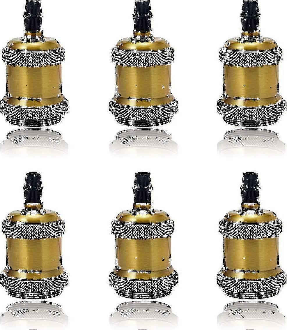 6 Pack E27 Vintage Light Bulb Solid Ceramic Socket Lamp Holder Retro Edison Screw Light Bulb Adapter Socket, Antique Brass