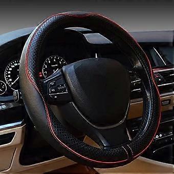 Capa do volante do carro, antiderrapante, segurança, macio, respirável, pesado, grosso, envolvente completa, estilo esportivo (preto com linha vermelha)