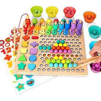 Wooden Peg Board Number Puzzle Montessori Toy Magnetic Fishing Game for Toddlers - Bead Counting Shape Sorter Game for Age 3 4 5 Years old Kids - Pres