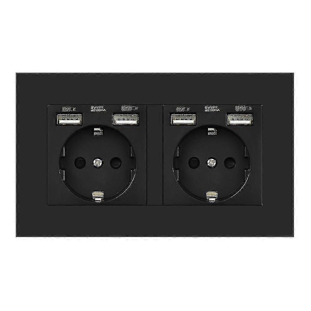 2 Gang Wall Socket Plug With Usb Outlet Strip Compatible With Pc Panel