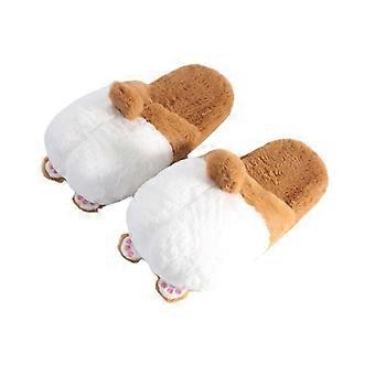 Corgi Butt Plush Slippers  Cozy Winter House Sllipper for Indoor Use, Cartoon Dog Design Footwear with Tail & Paw Detail, Fluffy Soft Cotton Shoes for