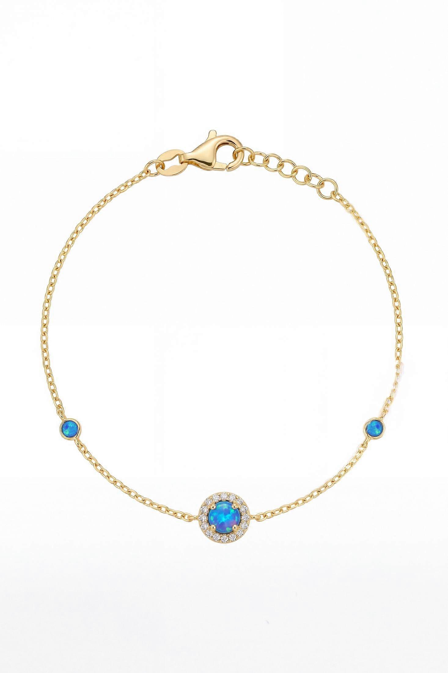 Round Blue Opal Bracelet Gold CZ by Latelita for Women, 18ct Gold Plated Sterling Silver, Adjustable 17-20 cm Chain, Blue Opal and CZ
