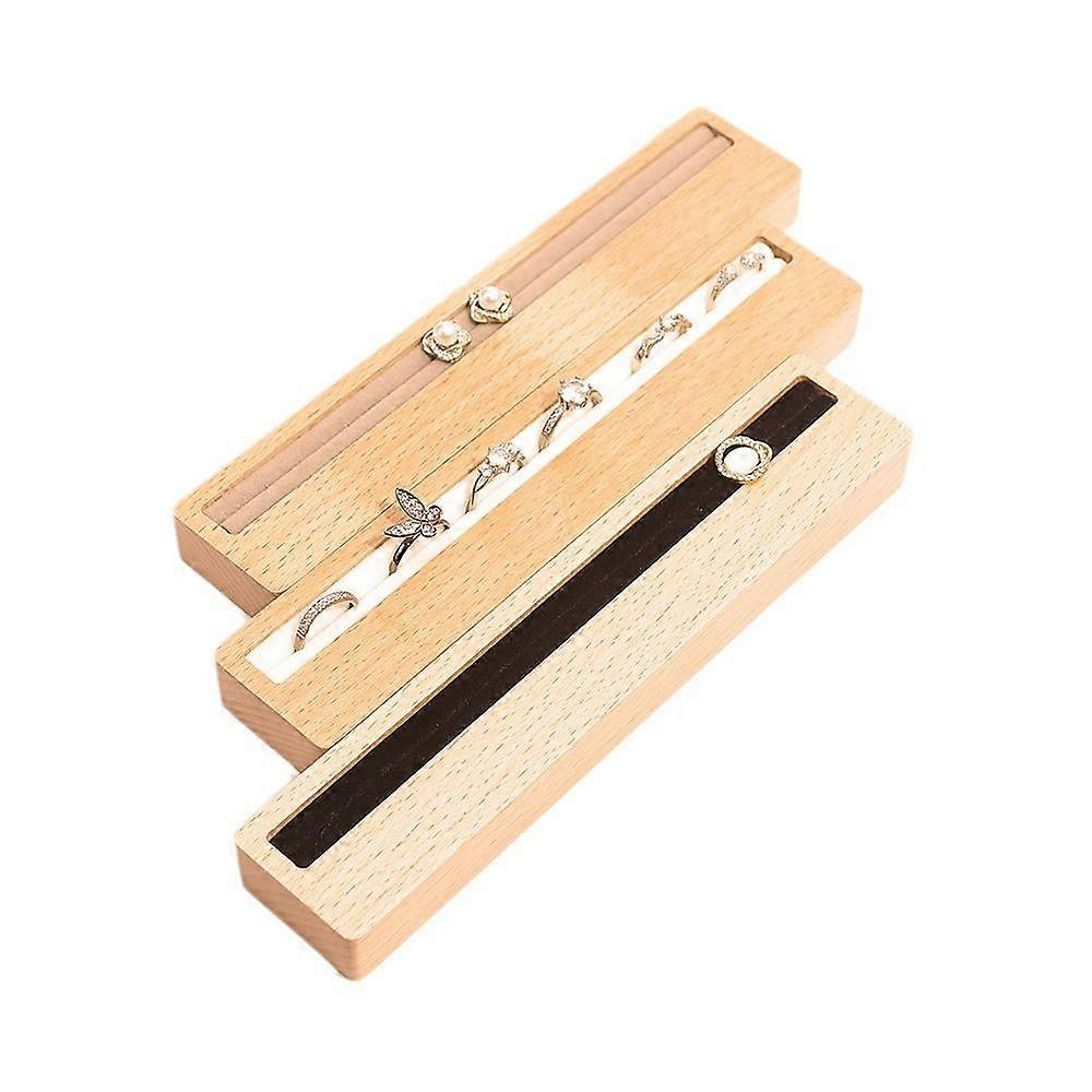 Rectangular Beech Jewelry Holder Display with White or Insert