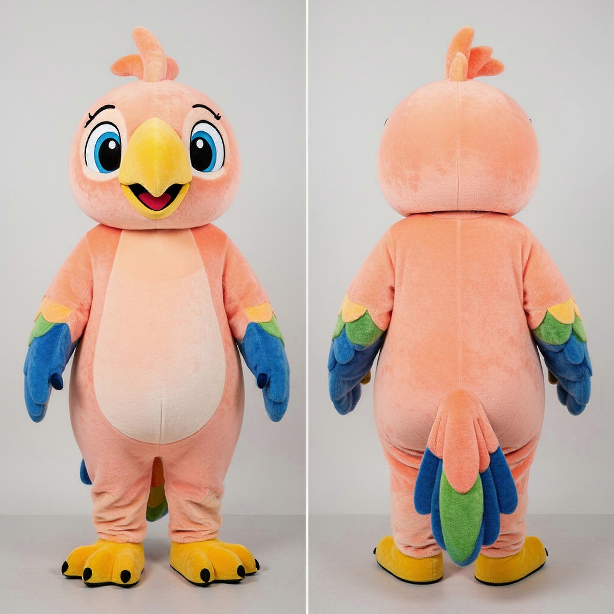 MASTICOT Peach Fluffy Cartoon Parrot Mascot