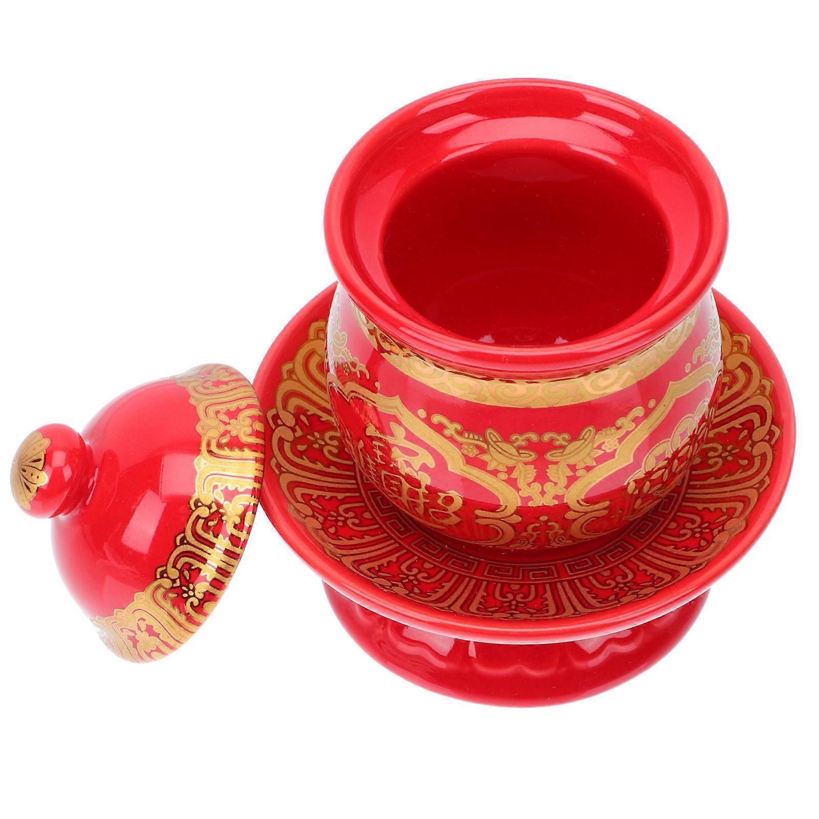 Cup Ceramic Cup for Offering 2Pcs Red Temple Supply