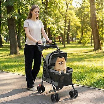 Foldable dog stroller/dog buggy with cushion, mesh windows, cup holder, 360 swivel wheels for small dogs up to 10kg, grey