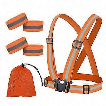 Night Running and Cycling Reflective Vest Bands, High Visibility Safety Straps for Wrist Arm Ankle Leg, Orange-Red