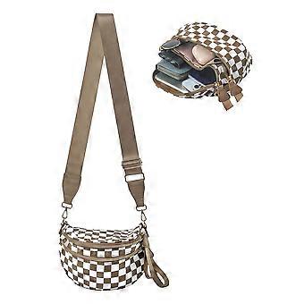 Checkered Crossbody Fanny Pack for Women, WaterResistant Nylon Sling Bag with Dual Compartments