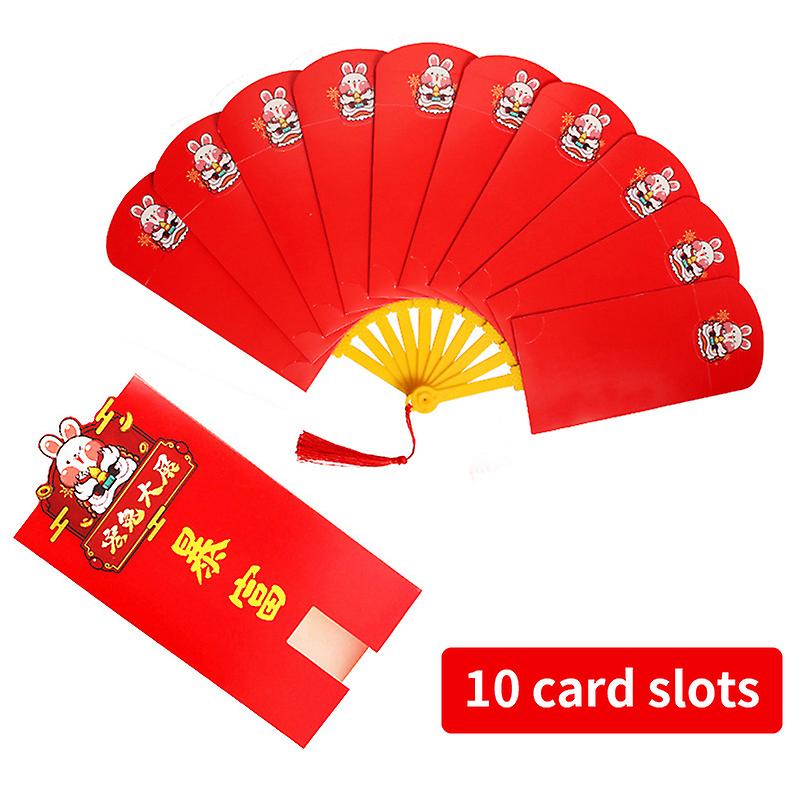 6/8/10 Cards Slots Folding Fan Shaped Red Envelope 2023 Chinese New Year Rabbit