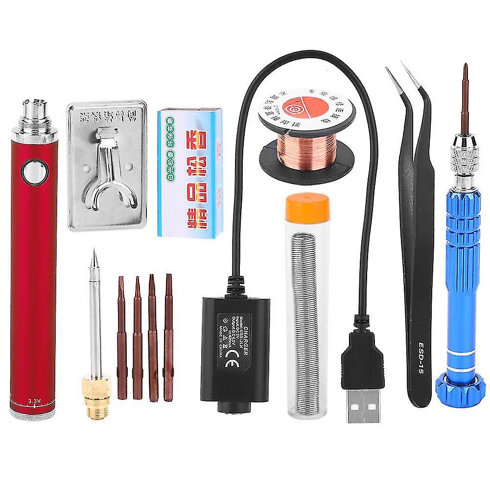 Mini Usb Soldering Iron Kit 5v Anti Oxidation Portable Rechargeable Soldering Pen(red )