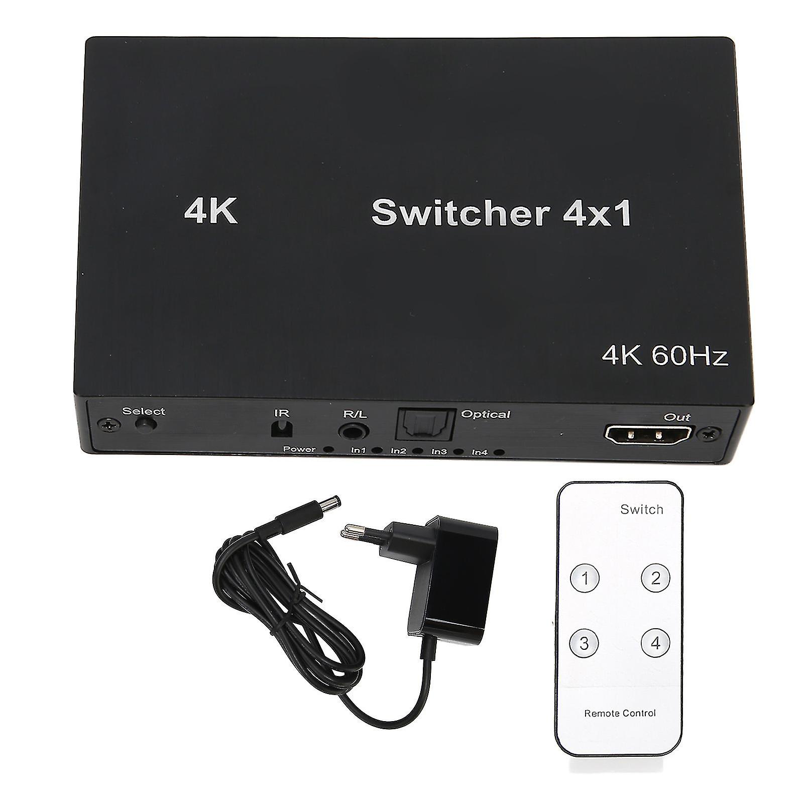 4Kx2K HD Multimedia Interface Switch 4X1 Mouse Keyboard Control Video Switcher Splitter with IR Remote Control 100‑240V EU Plug