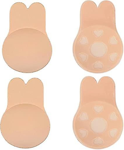 2 Paar klebriger BH, Bruststraffung selbstklebender BH, unsichtbares Silikon wiederverwendbare nippellose Abdeckungen beige